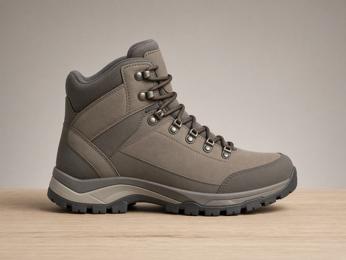 Passform eines Damen-Wanderschuhs Damen-Wanderschuh von der Seite mit schmaler Ferse und hohem Schaft